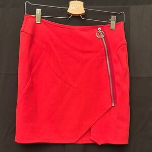 Red Asymmetrical Zipper Skirt